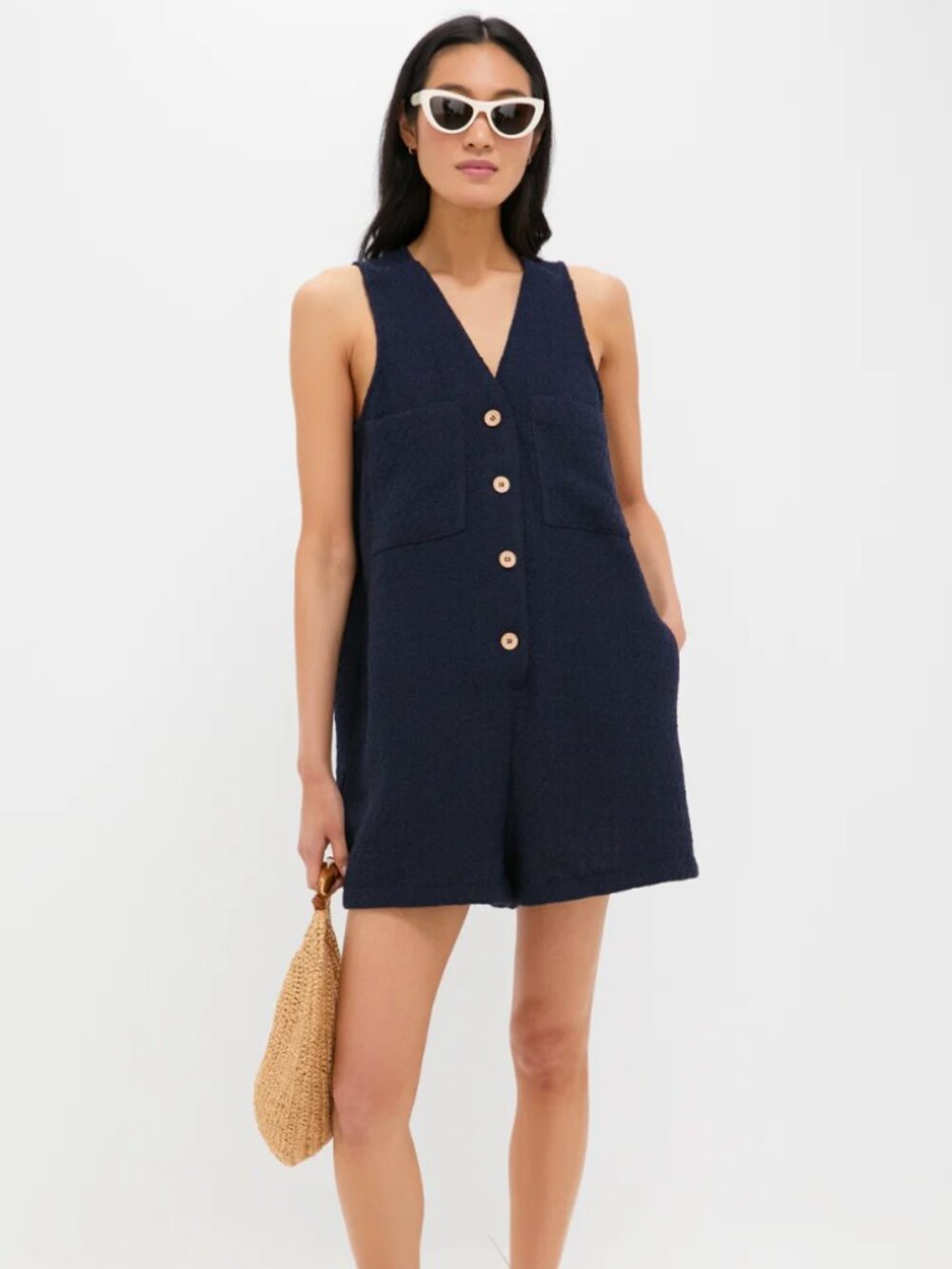Tuckernuck Navy Textured Myla Romper